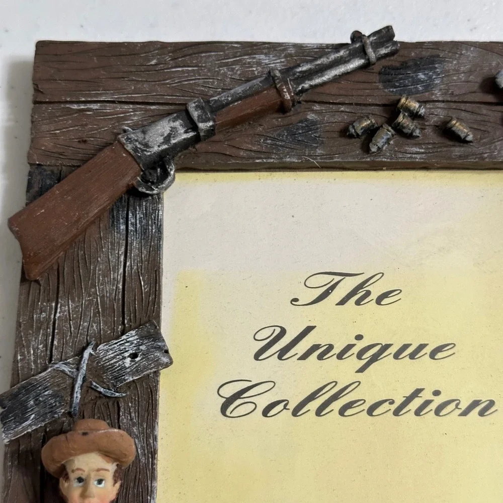 Unique Collection Western Cowboy 3D Relief Picture Frame Faux Wood Resin Rustic